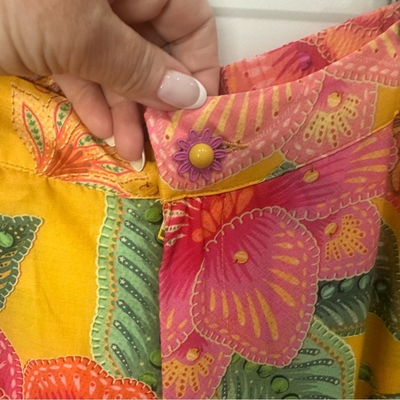 Farm Rio Macaw Bloom Matching Set Shirt Pants Yellow Pink Floral Animal Print - Picture 10 of 14